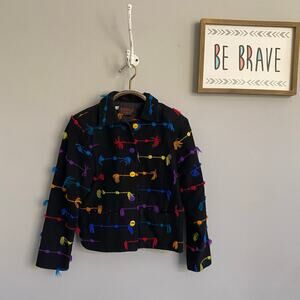 Kindrid Spirit Jacket Vintage 80's Rainbow Striped Tassel Black Lined Blazer S